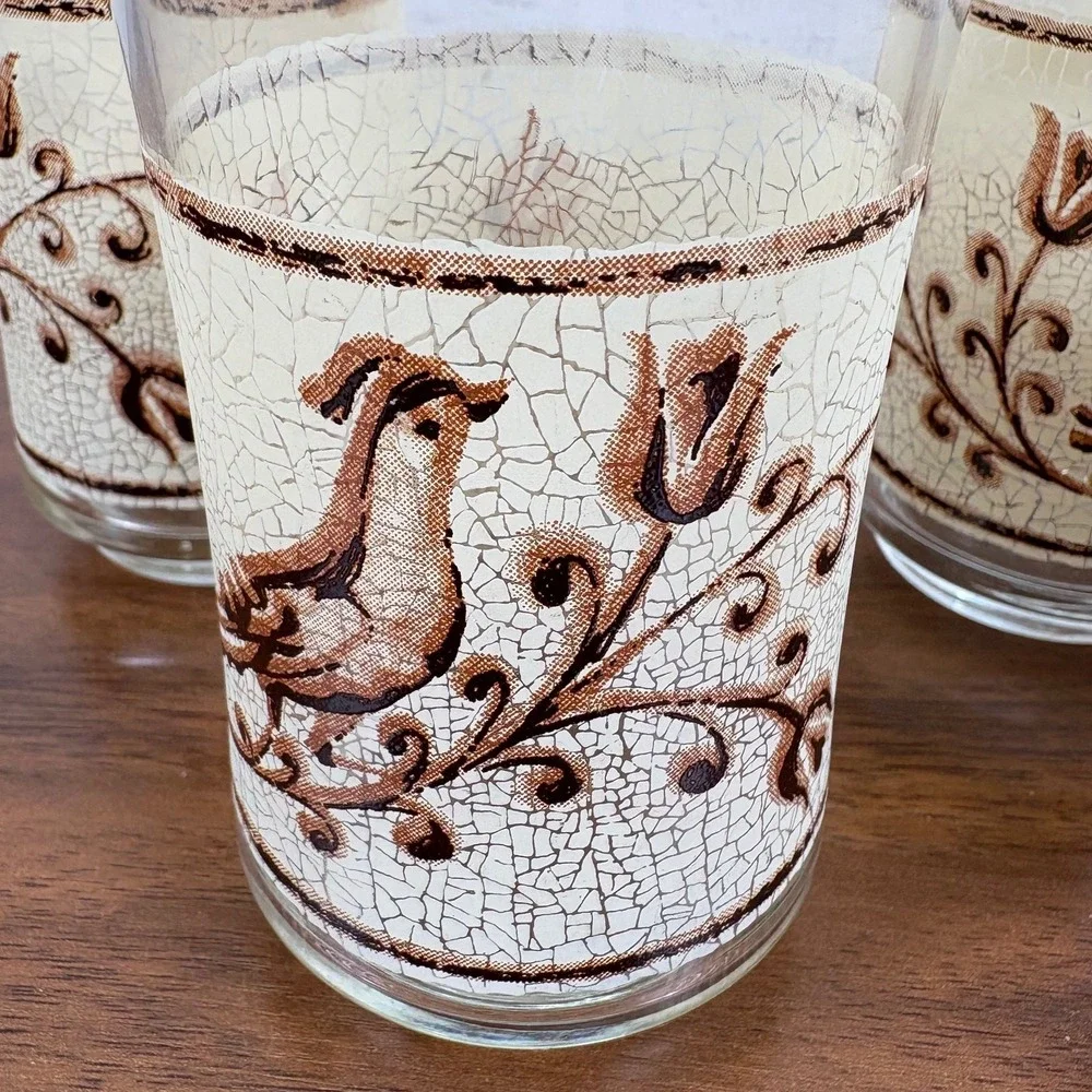 Libbey Partridge Crackle Tumbler Glasses‎ 1970 Bolero Glassware Set of 4